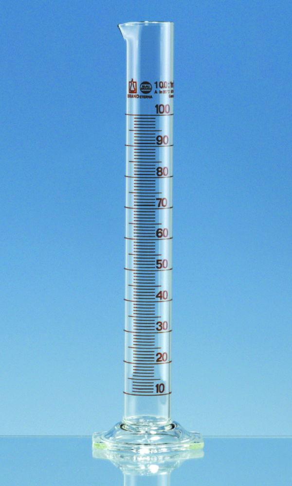 Measuring cylinders, boro 3.3, tall form, class A, amber graduations, with individual certificate Measuring cylinders, boro 3.3, tall form, class A, amber graduations, with individual certificate