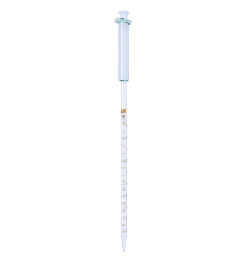 Graduated pipettes with piston, Soda-lime glass, amber stain graduation Graduated pipettes with piston, Soda-lime glass, amber stain graduation
