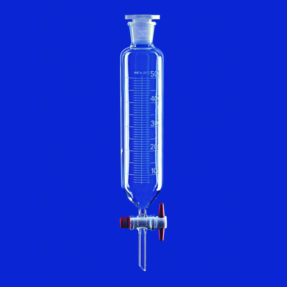 Separating funnels, cylindrical, with PTFE key, borosilicate glass 3.3 Separating funnels, cylindrical, with PTFE key, borosilicate glass 3.3