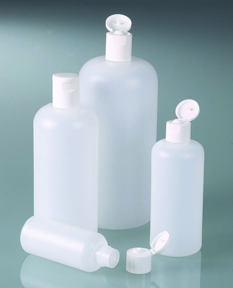 Round bottles, HDPE, with snap closure, PP Round bottles, HDPE, with snap closure, PP
