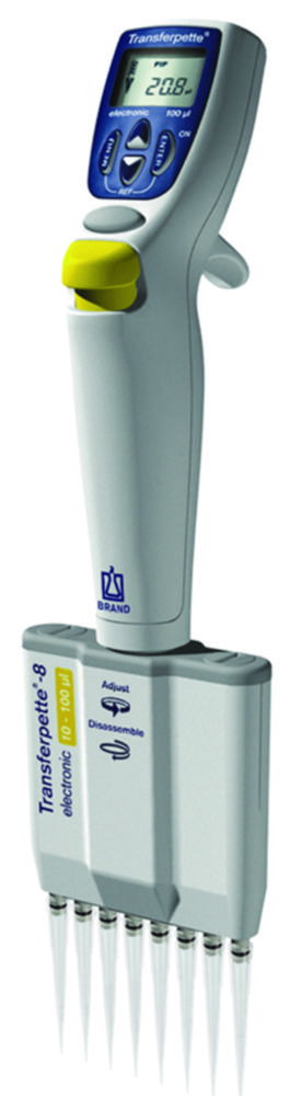 Multichannel microliter pipettes Transferpette®-8 / -12 electronic, variable, with individual stand Multichannel microliter pipettes Transferpette®-8 / -12 electronic, variable, with individual stand