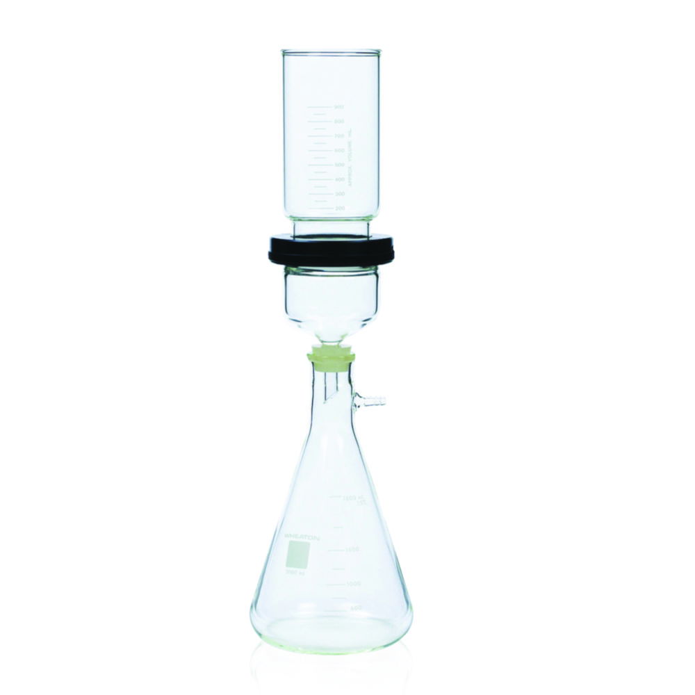 Filtering apparatus with fritted glass support, with screw connection and silicone stopper