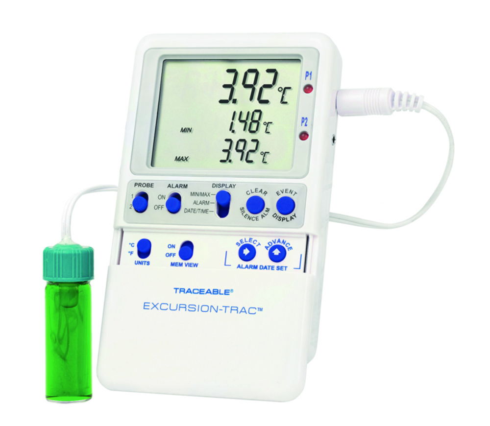 Temperature data logger Traceable® Excursion-Trac™, with 1 vaccine bottle probe Temperature data logger Traceable® Excursion-Trac™, with 1 vaccine bottle probe