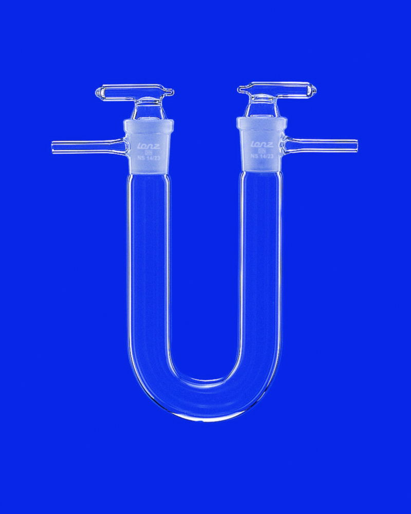 Drying tubes, U-shaped, DURAN® tubing, with interchangeable ground joint stopcocks