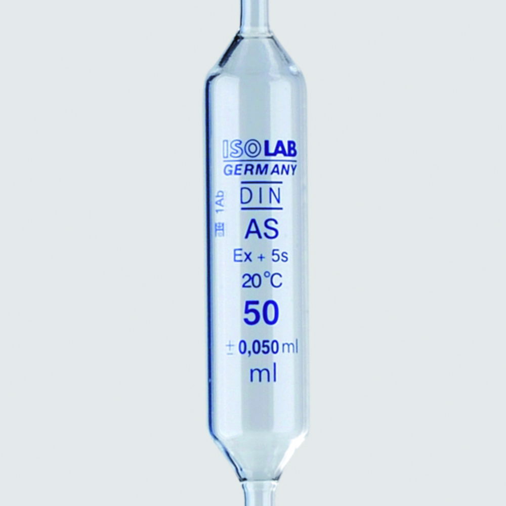 Volumetric pipettes, soda glass, class AS, 1 mark, blue graduated Volumetric pipettes, soda glass, class AS, 1 mark, blue graduated