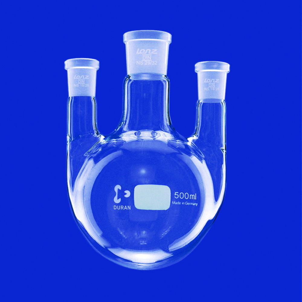 Three neck round bottom flasks, side necks parallel, DURAN®