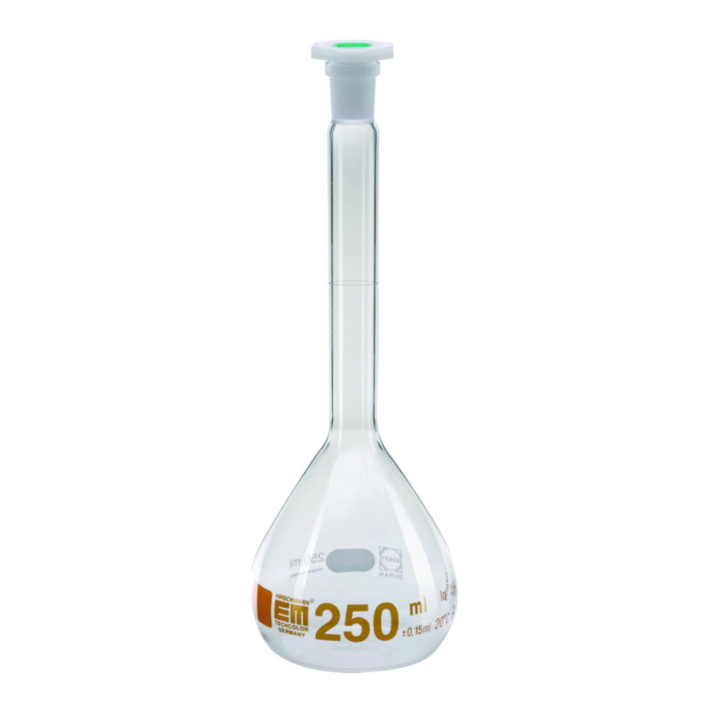 Volumetric flasks, DURAN®, class A, amber stain graduation, with PE stoppers Volumetric flasks, DURAN®, class A, amber stain graduation, with PE stoppers