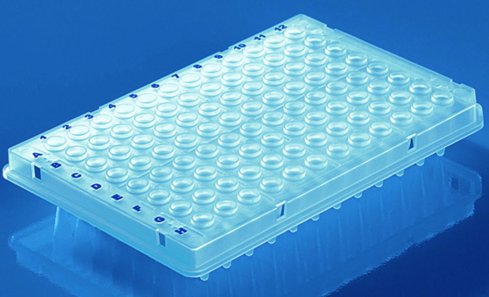 96-well PCR plates, PP, semi-skirted, with elevated well rim 96-well PCR plates, PP, semi-skirted, with elevated well rim