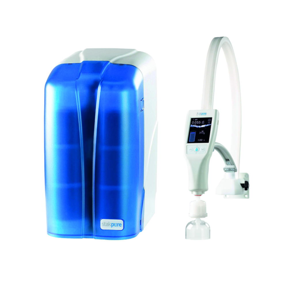 Ultra pure water system OmniaPure xstouch, under-bench version with OptiFilltouch wall dispenser Ultra pure water system OmniaPure xstouch, under-bench version with OptiFilltouch wall dispenser
