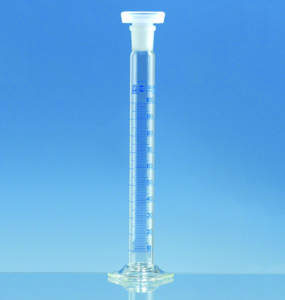 Mixing cylinders, boro 3.3, tall form, class A, blue graduated, with DAkkS calibration certificate