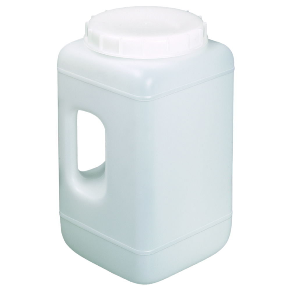 Wide-mouth containers with handle, HDPE, with screw cap Wide-mouth containers with handle, HDPE, with screw cap