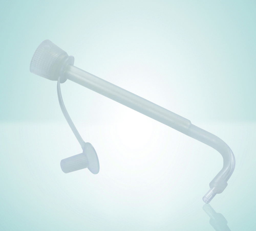 Discharge tube units, continuous tube guide, for bottle-top dispensers and digital burettes Discharge tube units, continuous tube guide, for bottle-top dispensers and digital burettes
