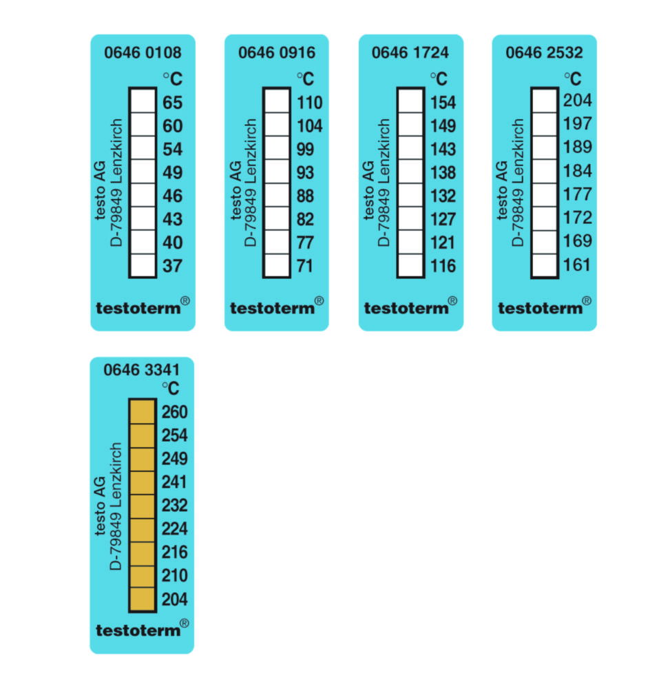 8-step irreversible temperature strips testoterm® 8-step irreversible temperature strips testoterm®