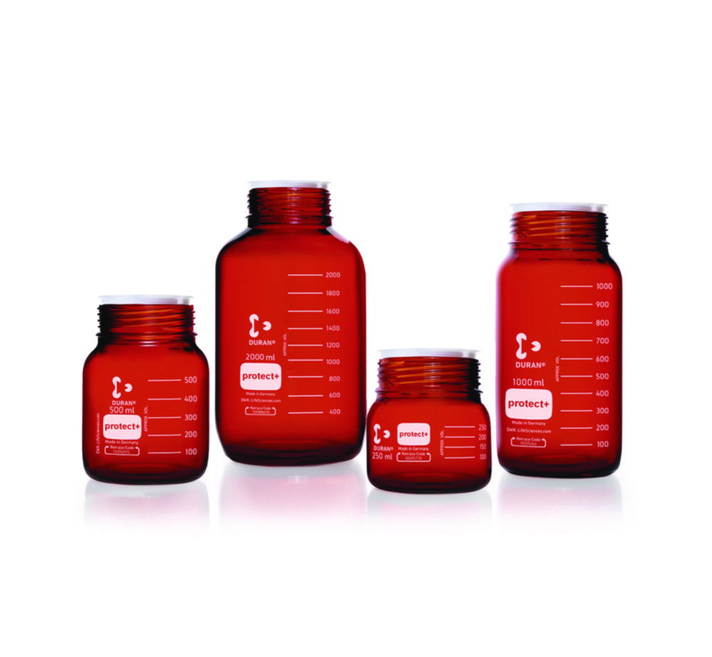 Laboratory bottles protect+ DURAN®, GLS80, with retrace code, brown Laboratory bottles protect+ DURAN®, GLS80, with retrace code, brown