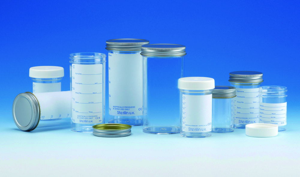 Sample container, Sterilin ™, PS, with screw cap Sample container, Sterilin ™, PS, with screw cap