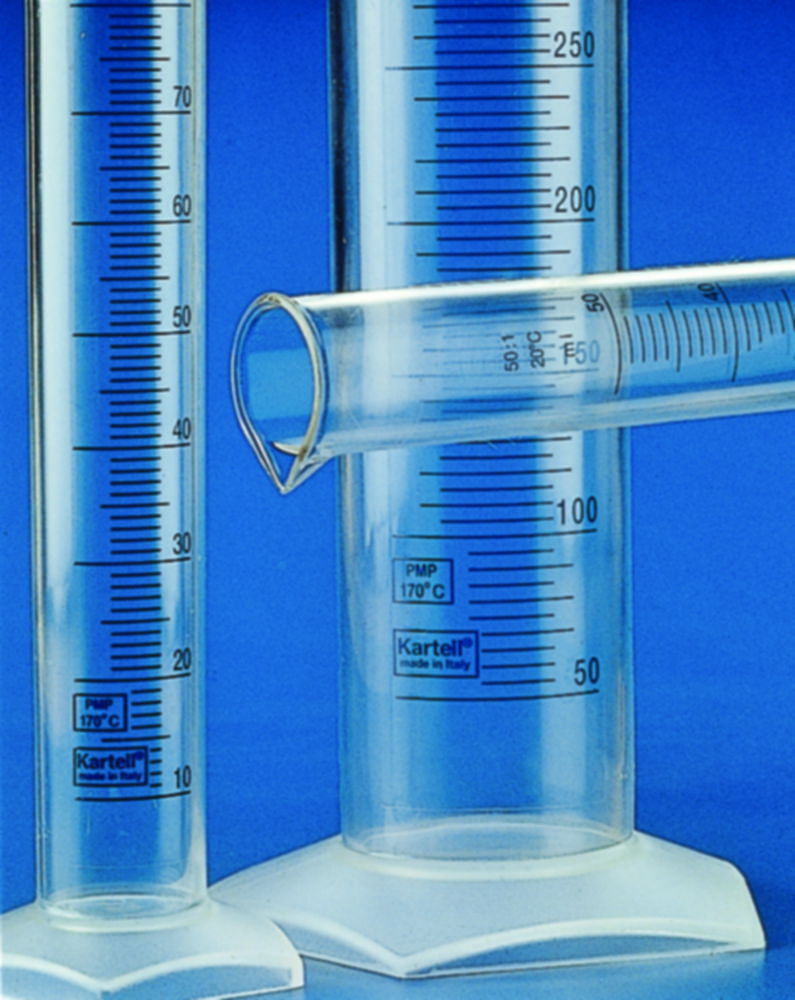 Measuring cylinders, PMP, Class B, blue graduations Measuring cylinders, PMP, Class B, blue graduations