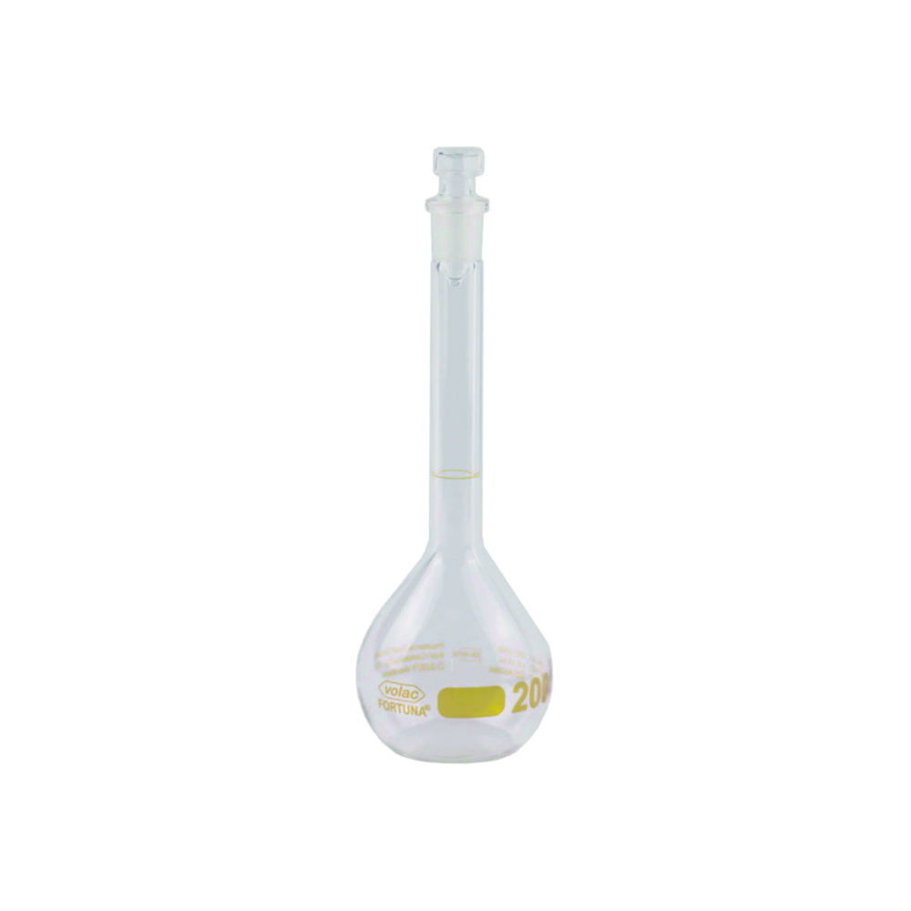 Volumetric Flasks Volac FORTUNA®, boro 3.3, class A, with glass stoppers, amber graduation Volumetric Flasks Volac FORTUNA®, boro 3.3, class A, with glass stoppers, amber graduation