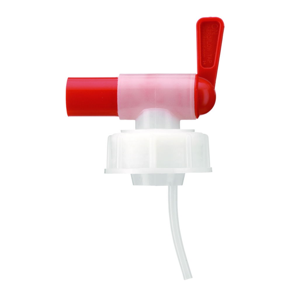 Screw caps, HDPE, with red stop cock Screw caps, HDPE, with red stop cock