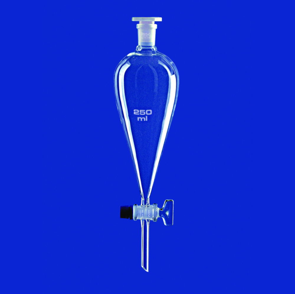 Separating funnels acc. to Squibb, with glass plug, borosilicate glass 3.3