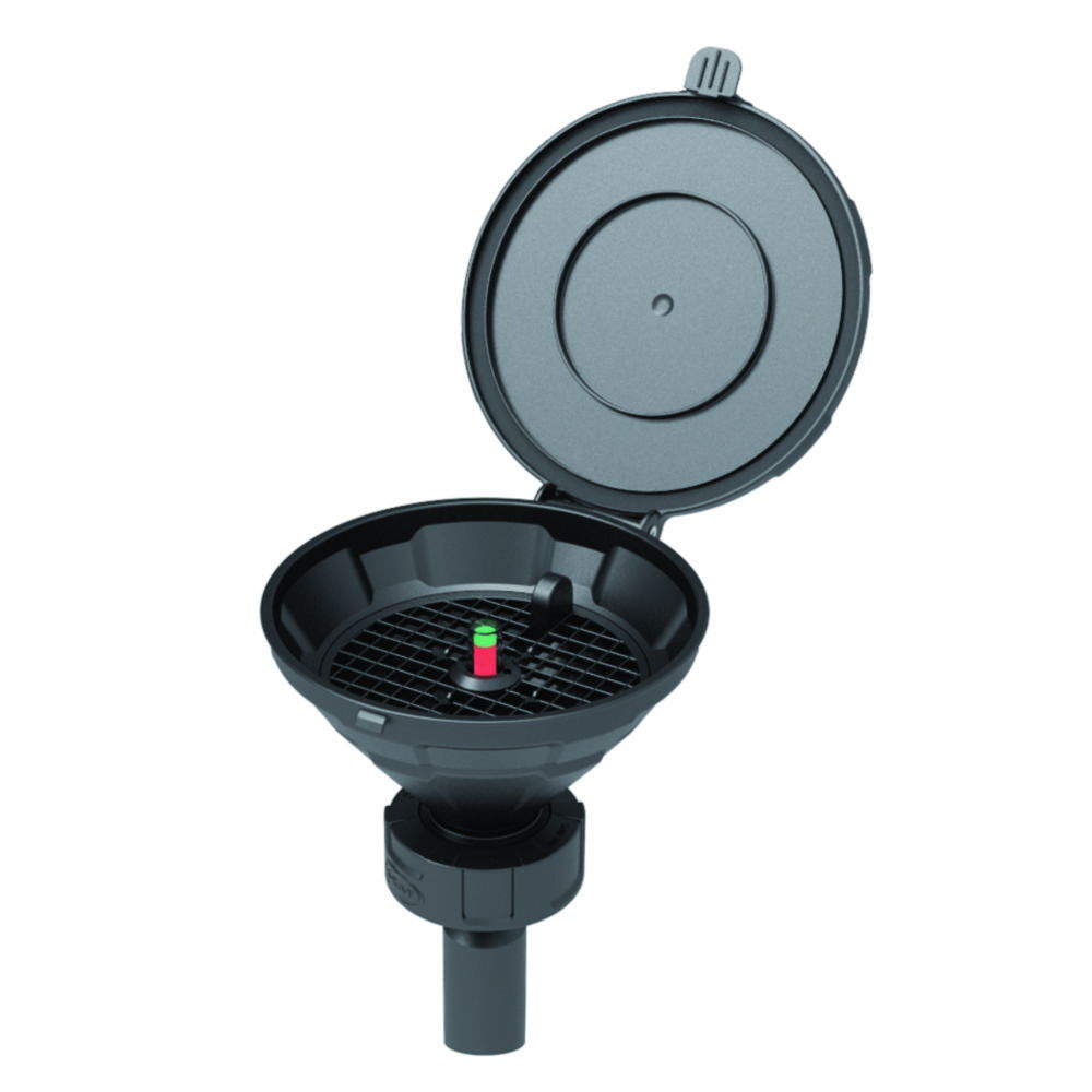 Safety funnel with level control, HDPE, electrostatic conductive, float 150 mm