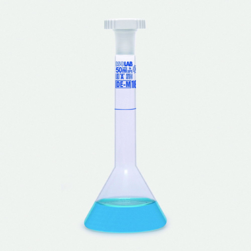 Volumetric trapezoidal flasks, Borosilicate glass 3.3, class A, blue graduated