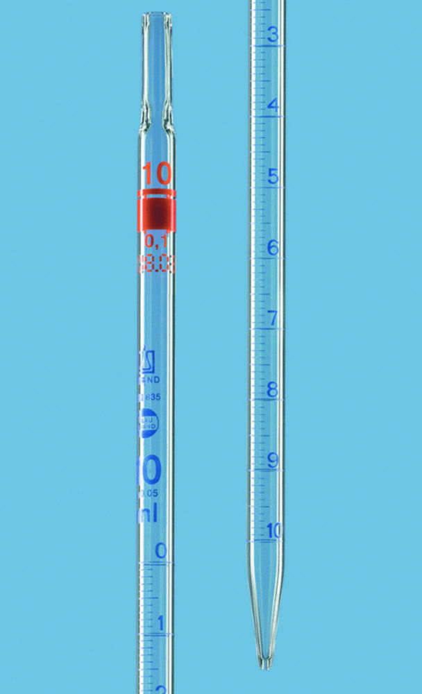 Graduated pipettes, partial delivery, AR-glas®, class AS, blue graduations, type 1 Graduated pipettes, partial delivery, AR-glas®, class AS, blue graduations, type 1