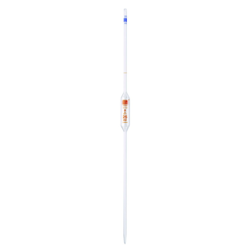 Volumetric pipettes, Soda-lime glass, 1 mark, class B, amber stain graduation Volumetric pipettes, Soda-lime glass, 1 mark, class B, amber stain graduation