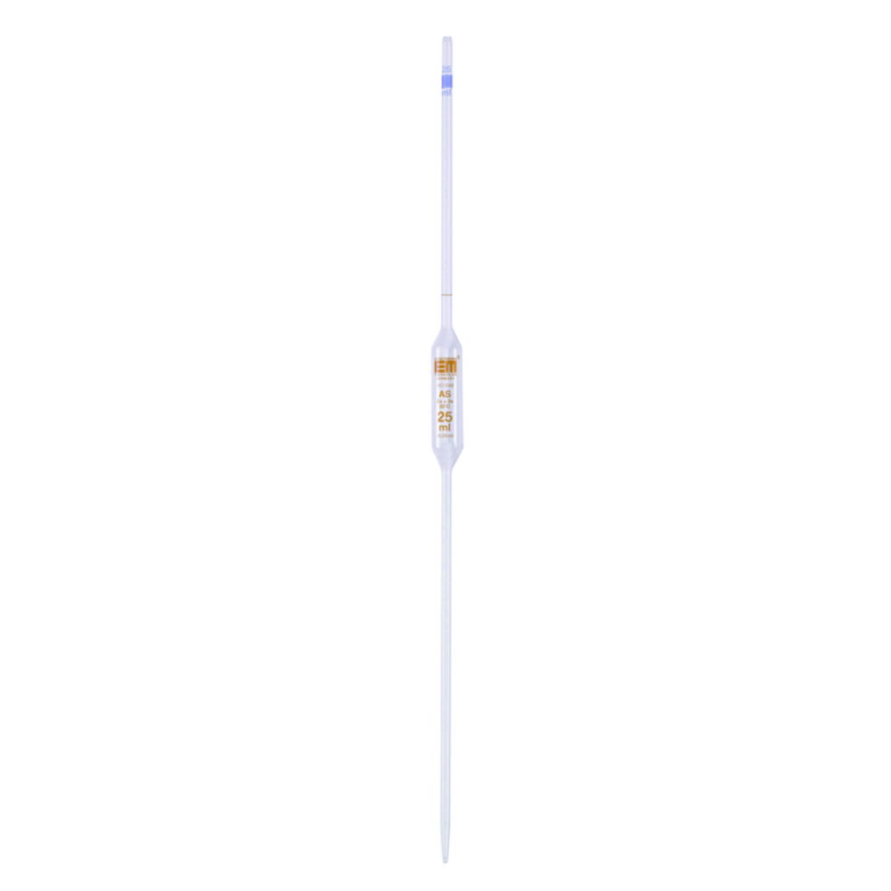Volumetric pipettes, Soda-lime glass, class AS, 1 mark, amber stain graduation Volumetric pipettes, Soda-lime glass, class AS, 1 mark, amber stain graduation