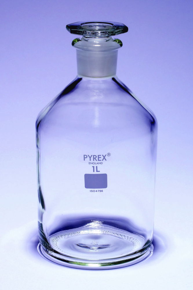 Reagent bottles, narrow-mouth, glass stopper, Pyrex® Reagent bottles, narrow-mouth, glass stopper, Pyrex®