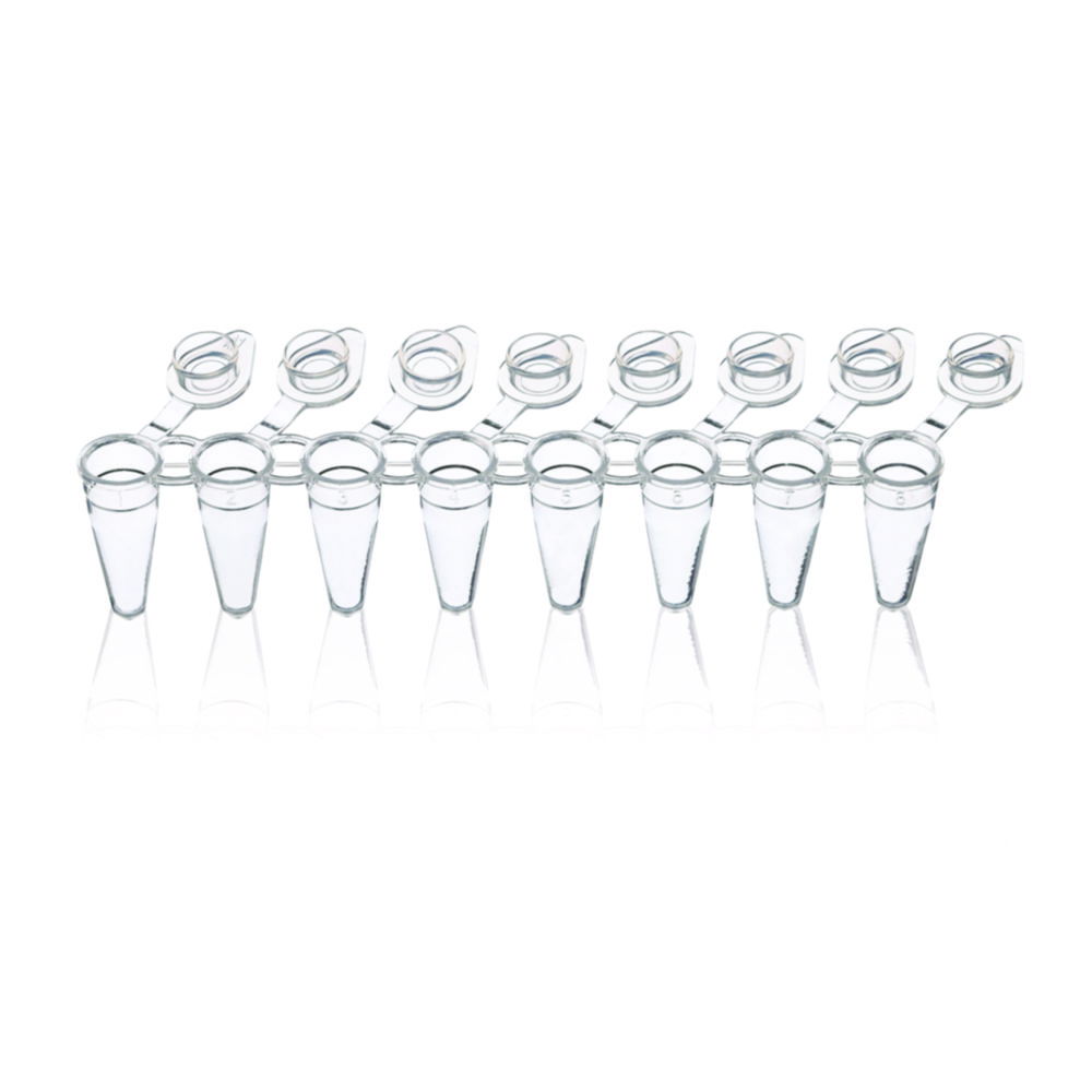 PCR tubes strips of 8, PP, with attached single caps, 3 ridges PCR tubes strips of 8, PP, with attached single caps, 3 ridges