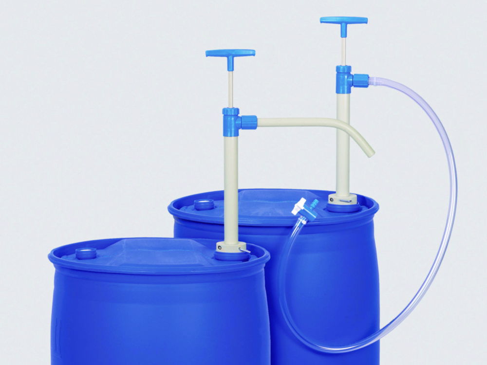 Barrel pumps, PP, with flexible, PVC dispensing hose and stopcock Barrel pumps, PP, with flexible, PVC dispensing hose and stopcock