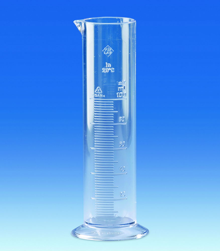 Measuring cylinders, SAN, low form, class B, moulded graduations