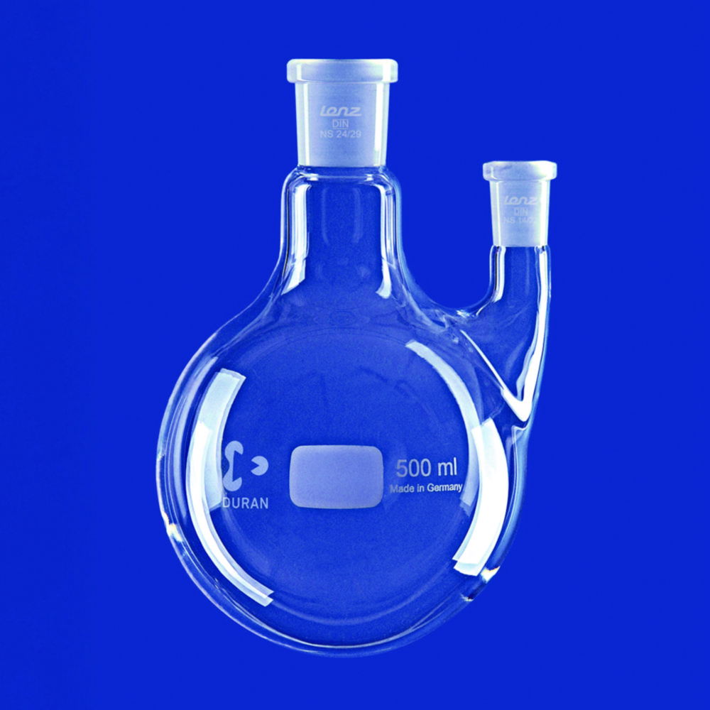 Round bottom flasks with two necks, side neck parallel, DURAN® Round bottom flasks with two necks, side neck parallel, DURAN®