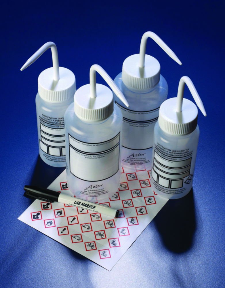 Safety wash bottles with blank write-on-panel, LDPE Safety wash bottles with blank write-on-panel, LDPE