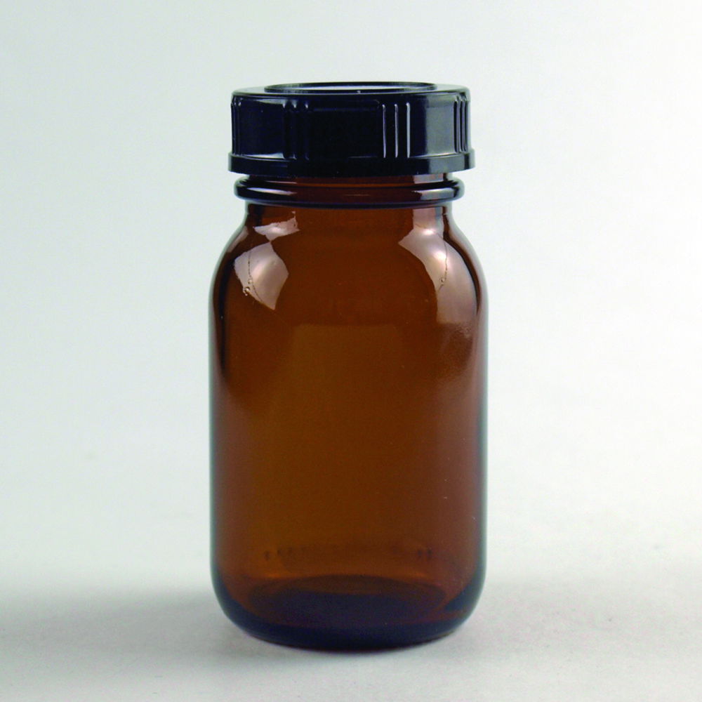 Wide neck bottles, amber glass, with screw cap Wide neck bottles, amber glass, with screw cap