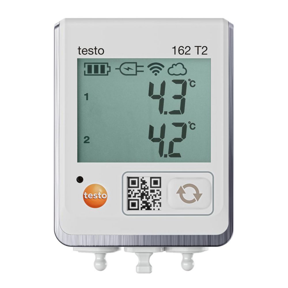 Online temperature data logger testo 162 T2, with two connections for NTC temperature sensors Online temperature data logger testo 162 T2, with two connections for NTC temperature sensors
