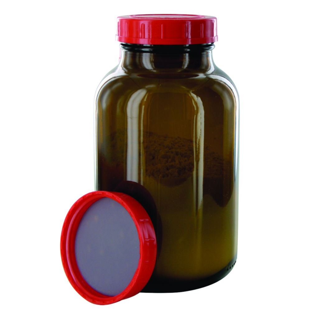 Wide-mouth bottles, amber glass, PTFE-lined screw caps Wide-mouth bottles, amber glass, PTFE-lined screw caps