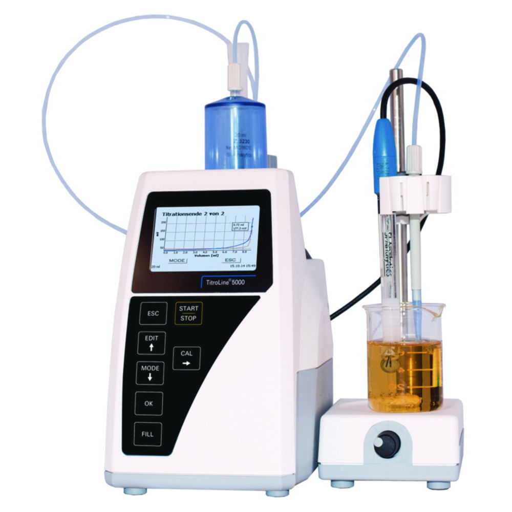 Automatic Titrator TitroLine® 5000, with magnetic stirrer TM 50 and 20 ml dosing unit Automatic Titrator TitroLine® 5000, with magnetic stirrer TM 50 and 20 ml dosing unit