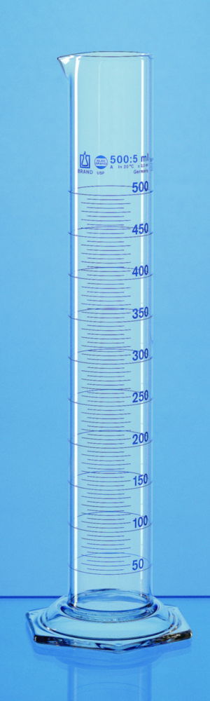 Measuring cylinders USP, borosilicate glass 3.3, tall form, class A, blue graduated Measuring cylinders USP, borosilicate glass 3.3, tall form, class A, blue graduated
