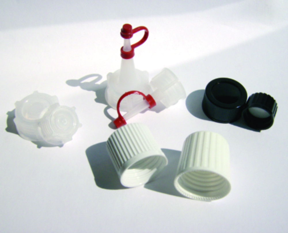 Moulded plastic caps, melamine, for square bottles series 310 Moulded plastic caps, melamine, for square bottles series 310