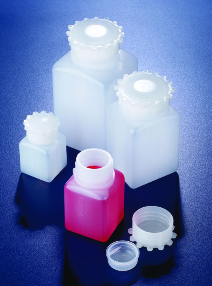 Wide-mouth square bottles with cap, HDPE Wide-mouth square bottles with cap, HDPE