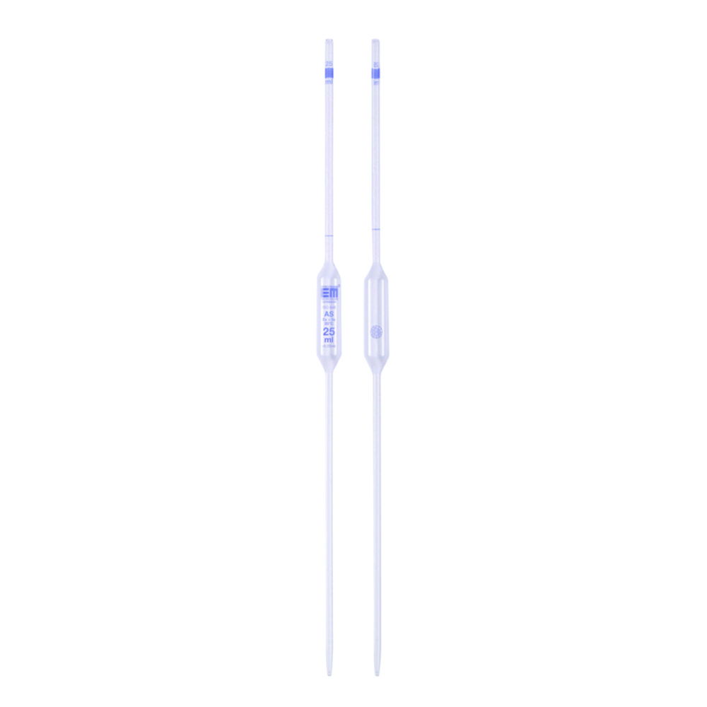 Volumetric pipettes, Soda-lime glass, class AS, 1 mark, blue graduation Volumetric pipettes, Soda-lime glass, class AS, 1 mark, blue graduation
