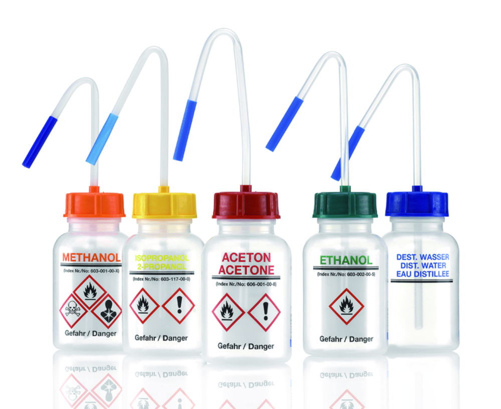 Safety wash bottles, wide mouth, series 303, LDPE