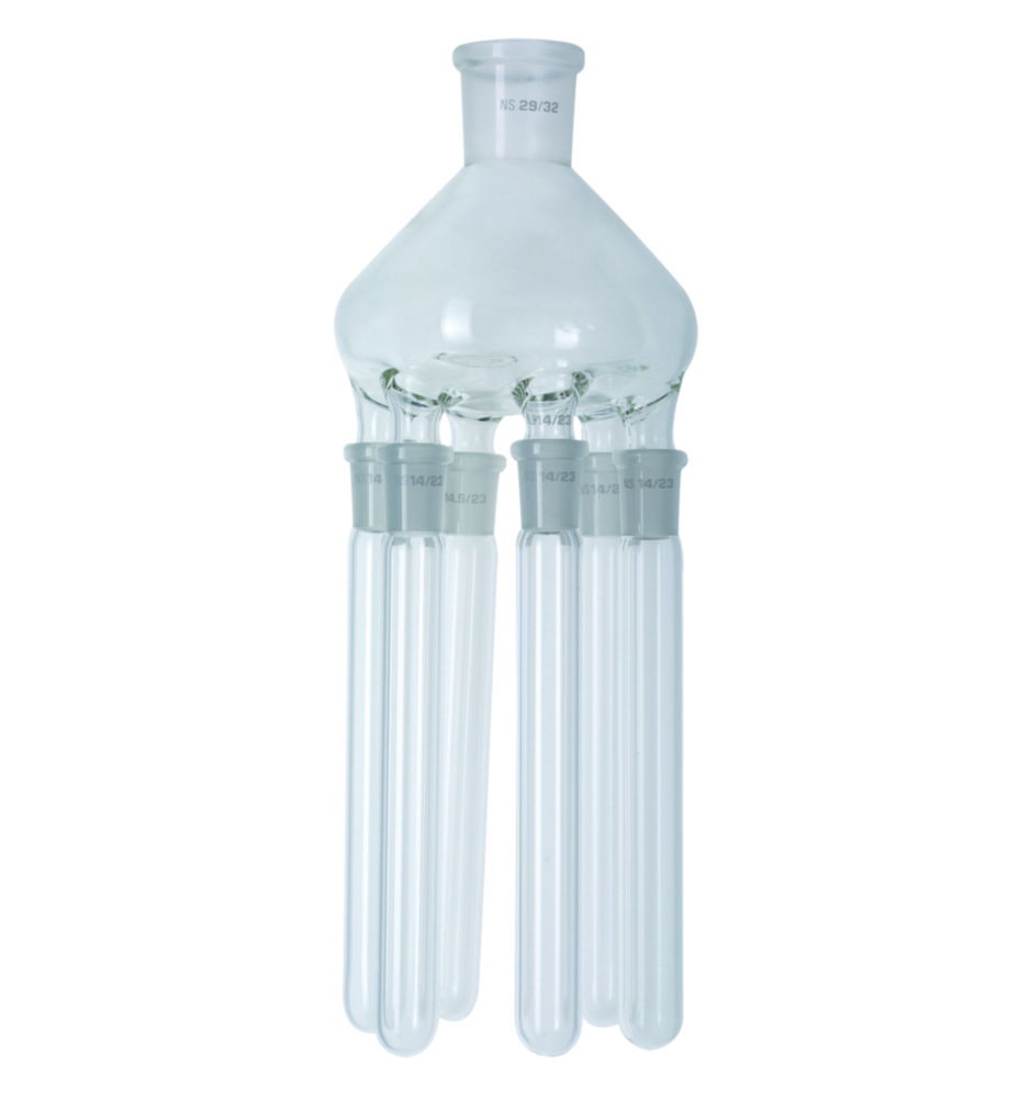 Distilling spiders with distilling sleeves, for rotary evaporator RV 10, RV 8, RV 3 Distilling spiders with distilling sleeves, for rotary evaporator RV 10, RV 8, RV 3