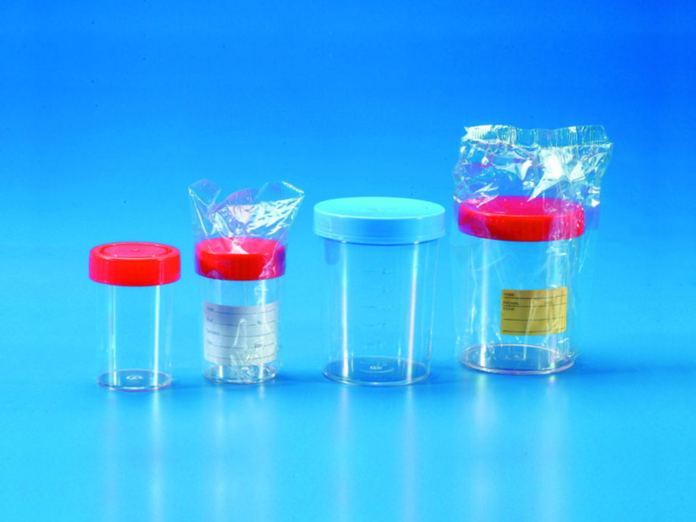 Sample containers, PS, with screw cap Sample containers, PS, with screw cap