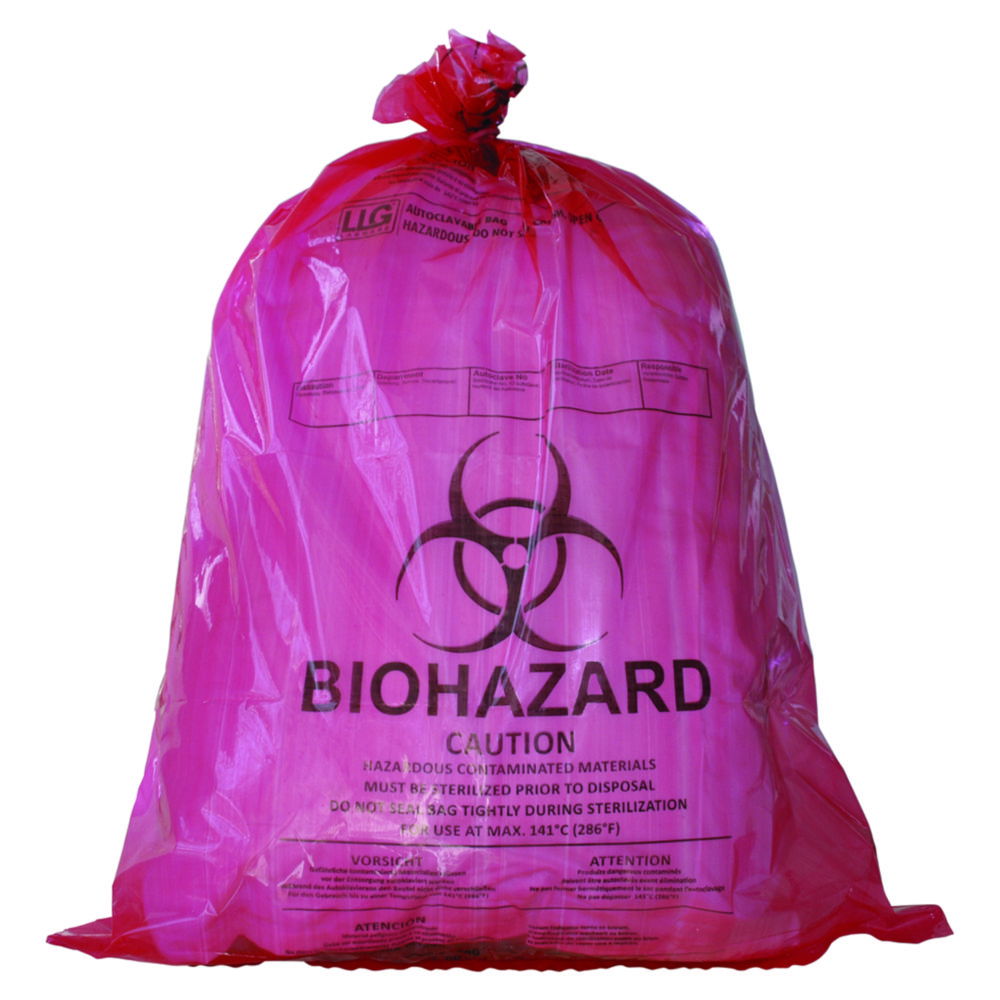 LLG-Autoclavable bags, PP, with Biohazard printing and sterilisation indicator LLG-Autoclavable bags, PP, with Biohazard printing and sterilisation indicator