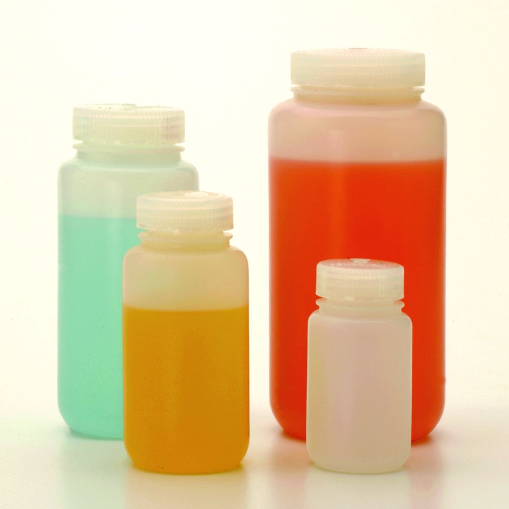 Wide-mouth bottles Nalgene™, fluorinated HDPE, with screw cap, fluorinated PP Wide-mouth bottles Nalgene™, fluorinated HDPE, with screw cap, fluorinated PP