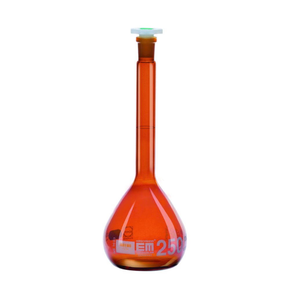 Volumetric flasks, DURAN® amber glass, class A, with PE stopper Volumetric flasks, DURAN® amber glass, class A, with PE stopper