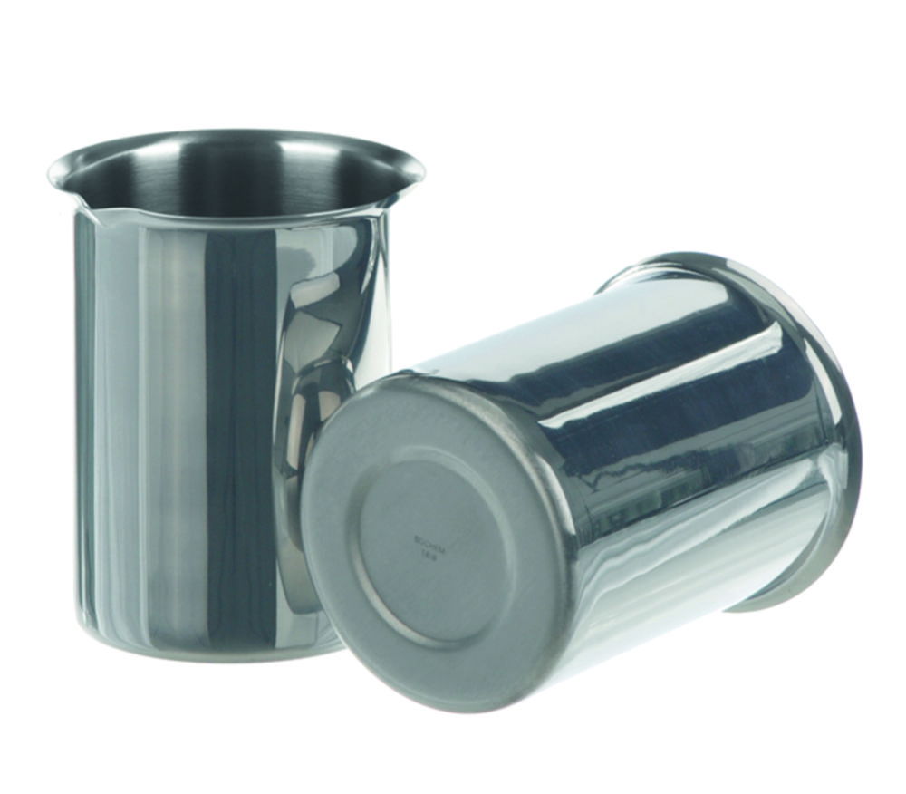 Beakers, stainless steel, with rim and spout Beakers, stainless steel, with rim and spout