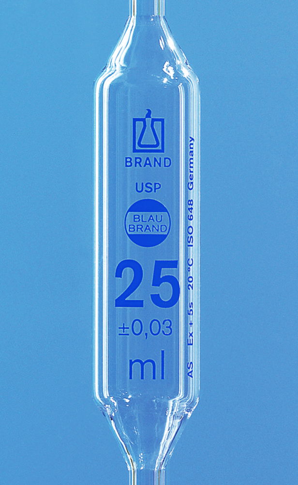 Volumetric pipettes, USP, class AS, AR-glass®, blue graduation Volumetric pipettes, USP, class AS, AR-glass®, blue graduation